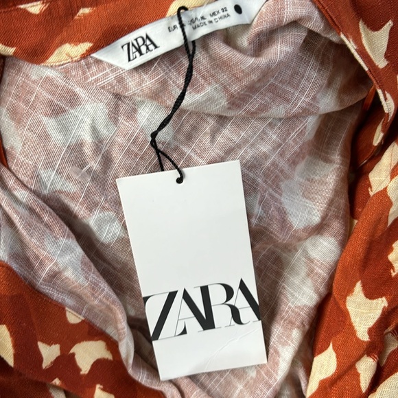 MNWT ZARA Linen Blend Geometric Print Boho Long Sleeve Crop Top Terracott… - Picture 7 of 11